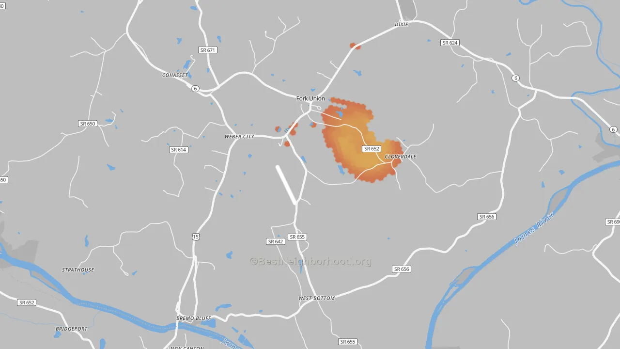 Bike Grade map of 23022, VA