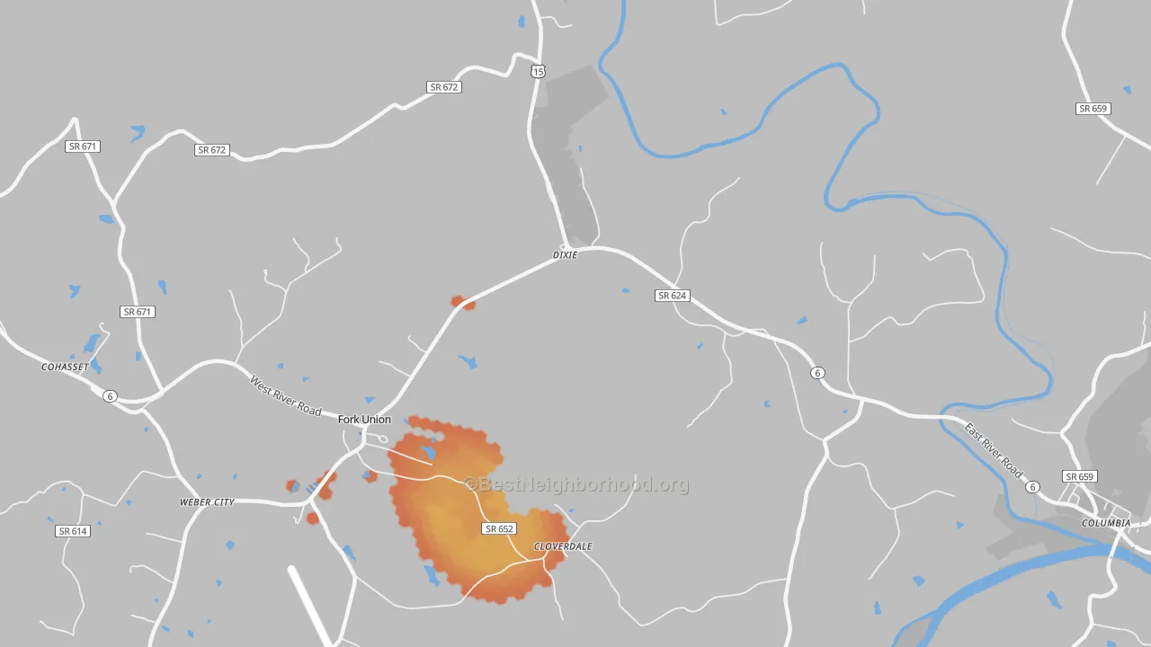 Bike Grade map of 23055, VA