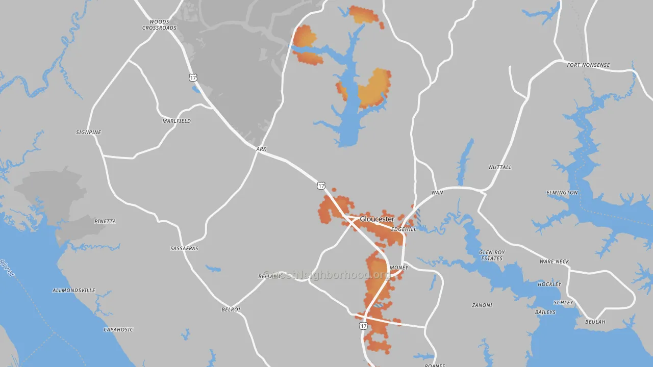 Bike Grade map of 23061, VA