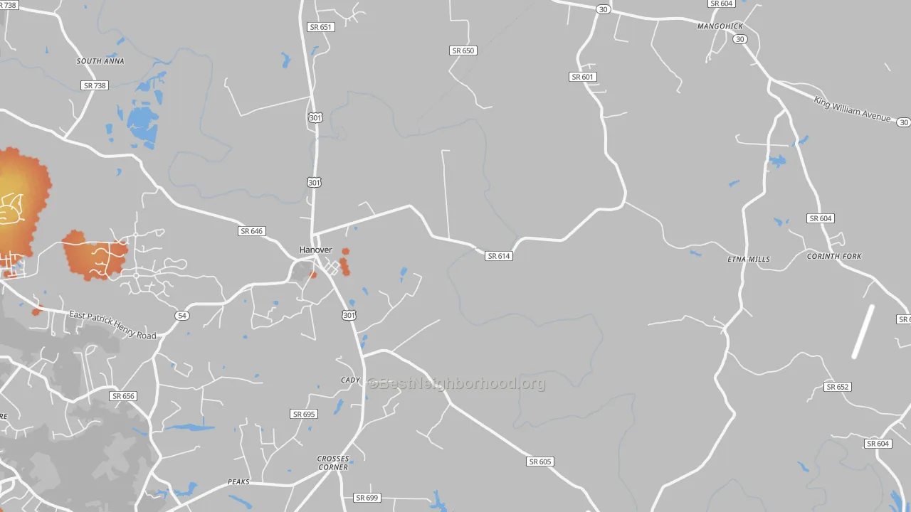 Bike Grade map of 23069, VA