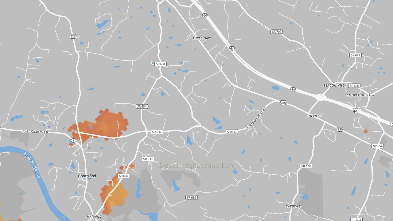 Bike Grade map of 23102, VA