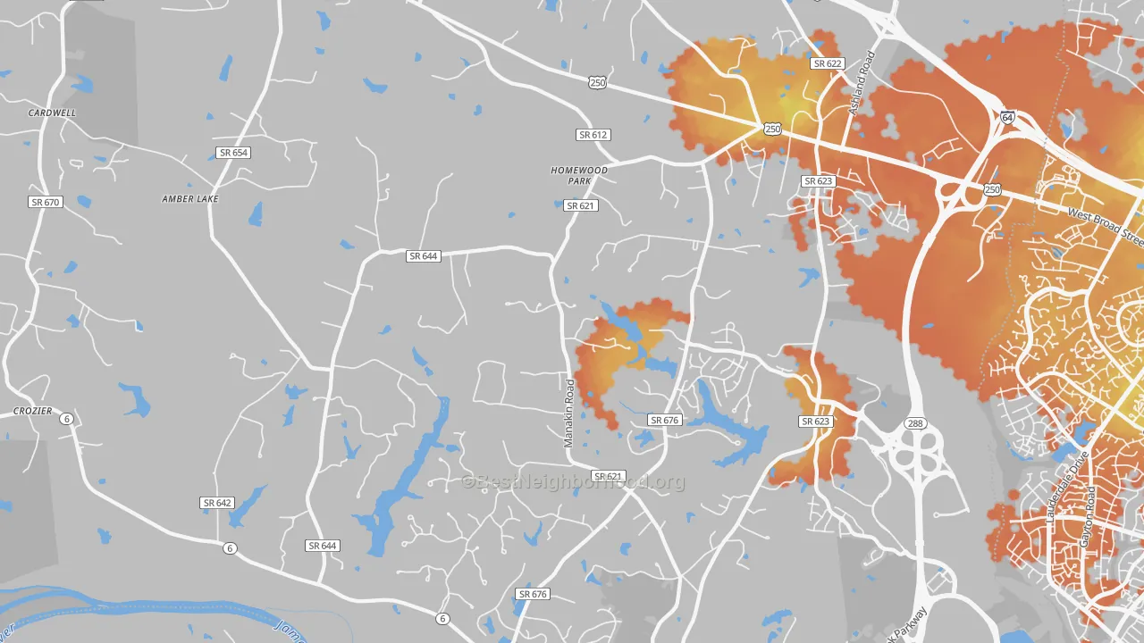 Bike Grade map of 23103, VA