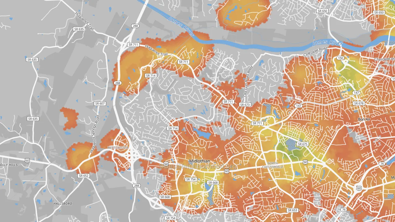 Bike Grade map of 23113, VA