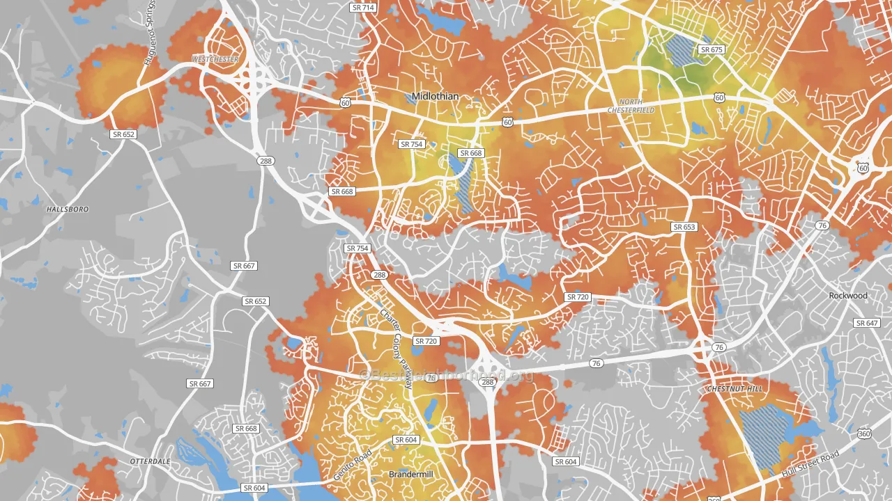 Bike Grade map of 23114, VA