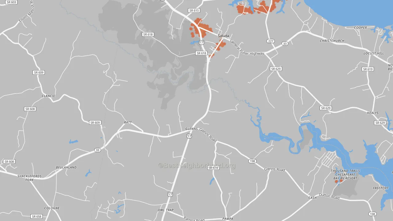Bike Grade map of 23149, VA