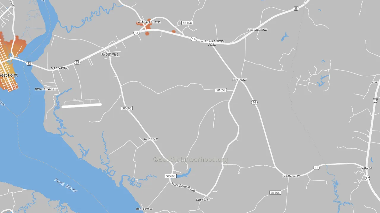 Bike Grade map of 23156, VA