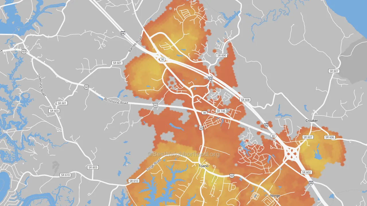 Bike Grade map of 23168, VA
