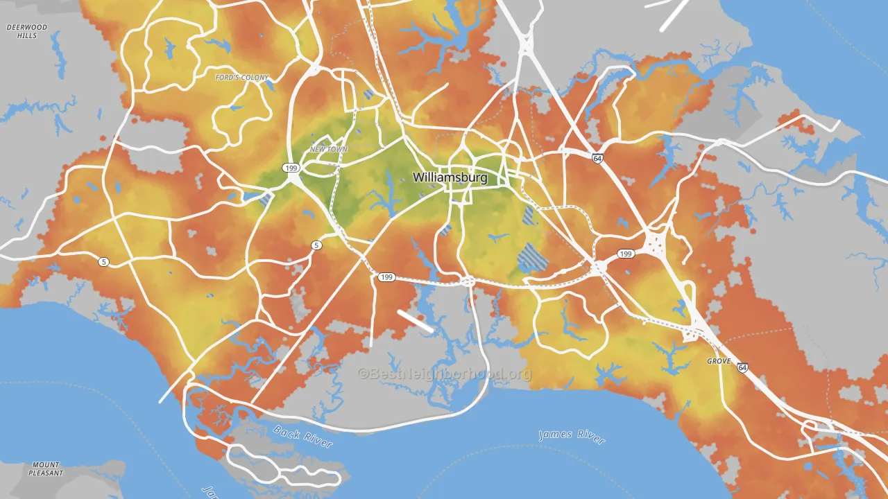 Bike Grade map of 23185, VA