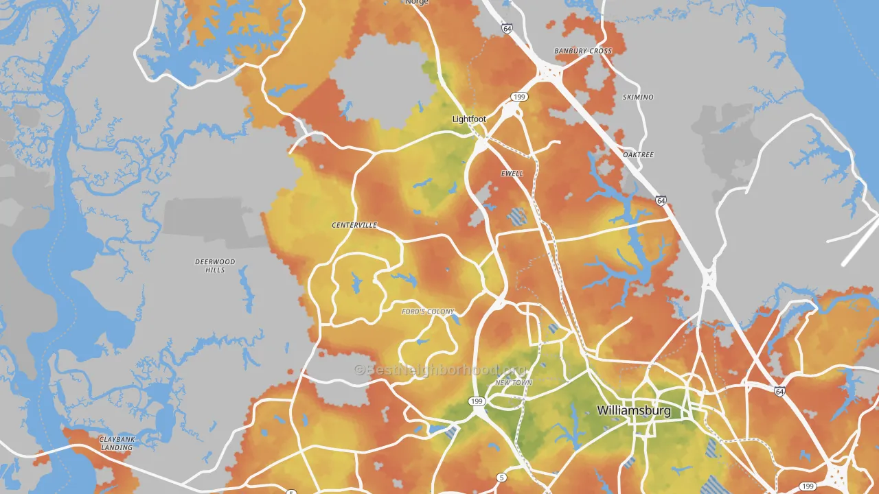 Bike Grade map of 23188, VA