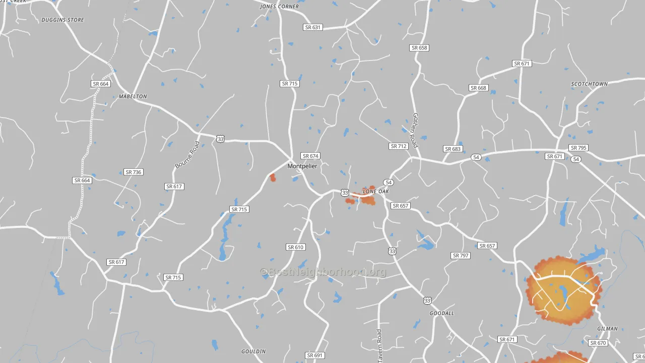 Bike Grade map of 23192, VA