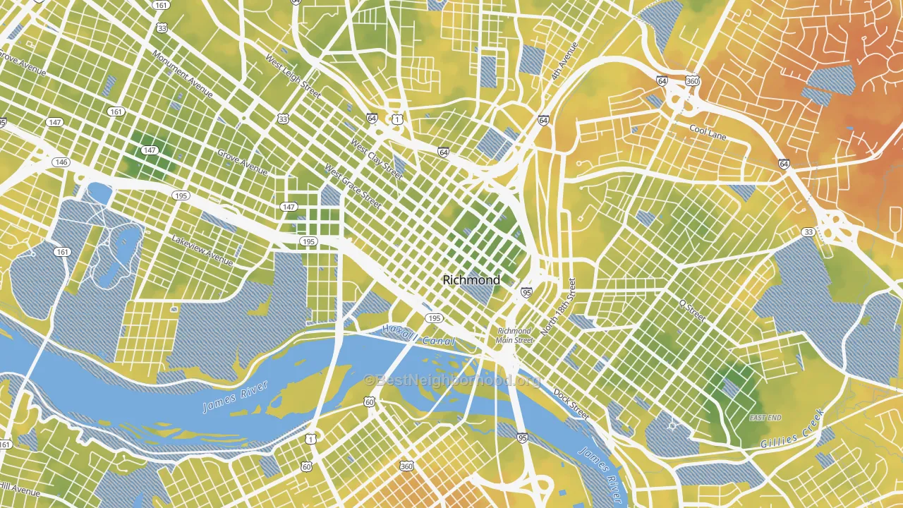 Bike Grade map of 23219, VA