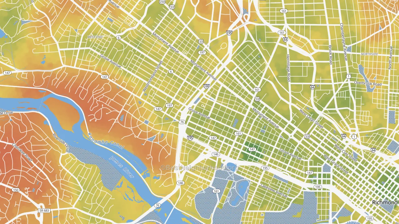 Bike Grade map of 23221, VA