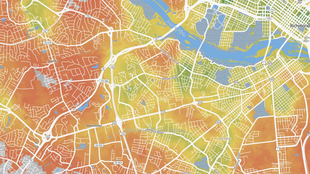 Bike Grade map of 23225, VA
