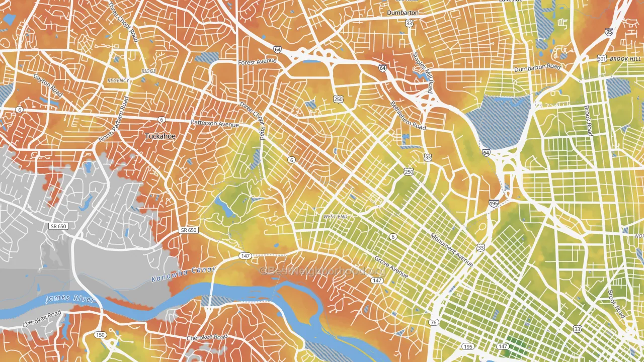 Bike Grade map of 23226, VA