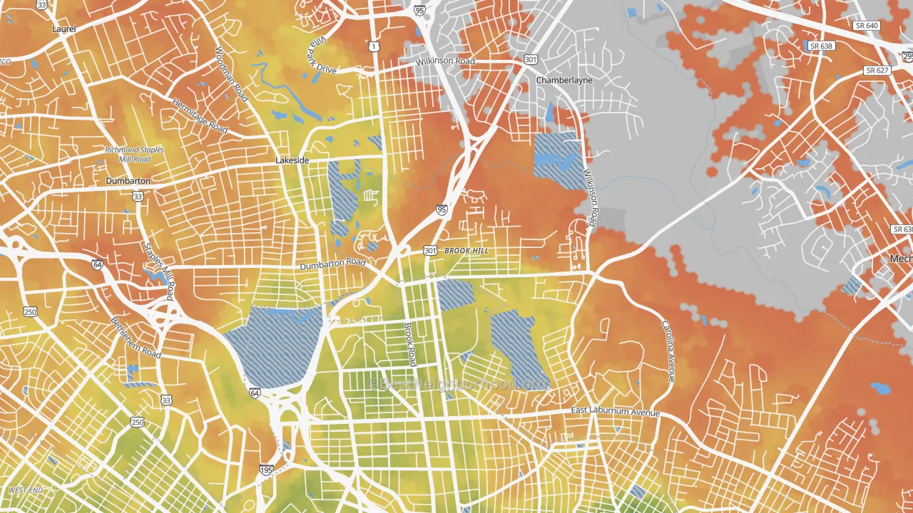 Bike Grade map of 23227, VA