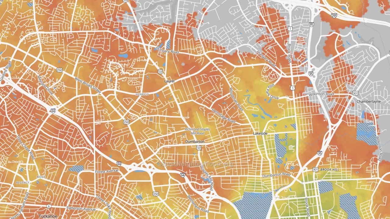 Bike Grade map of 23228, VA