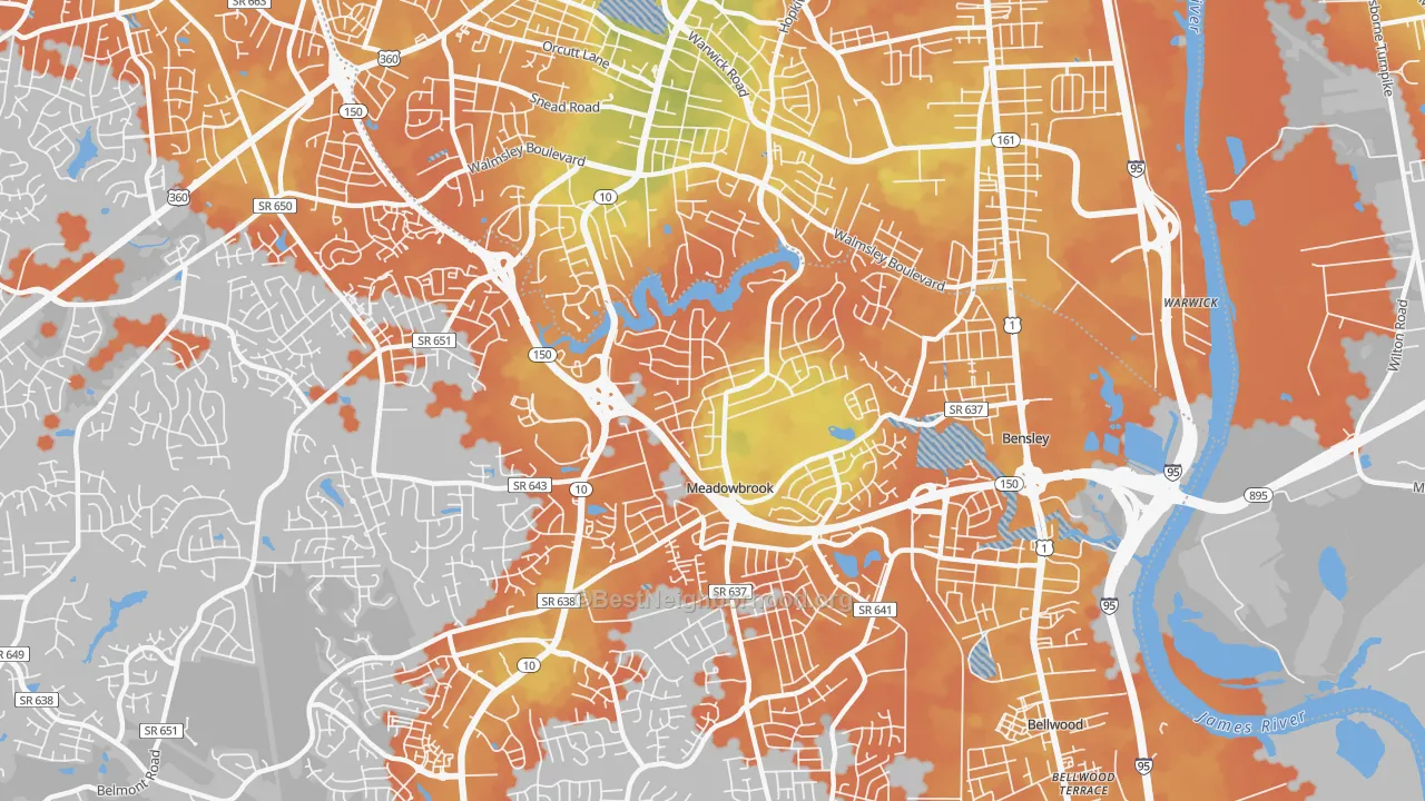Bike Grade map of 23234, VA