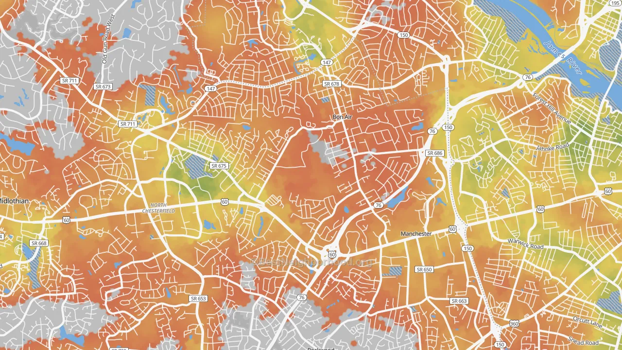 Bike Grade map of 23235, VA
