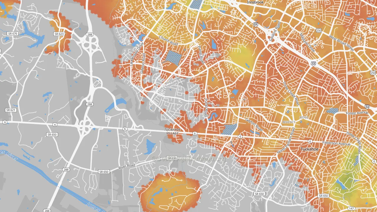 Bike Grade map of 23238, VA