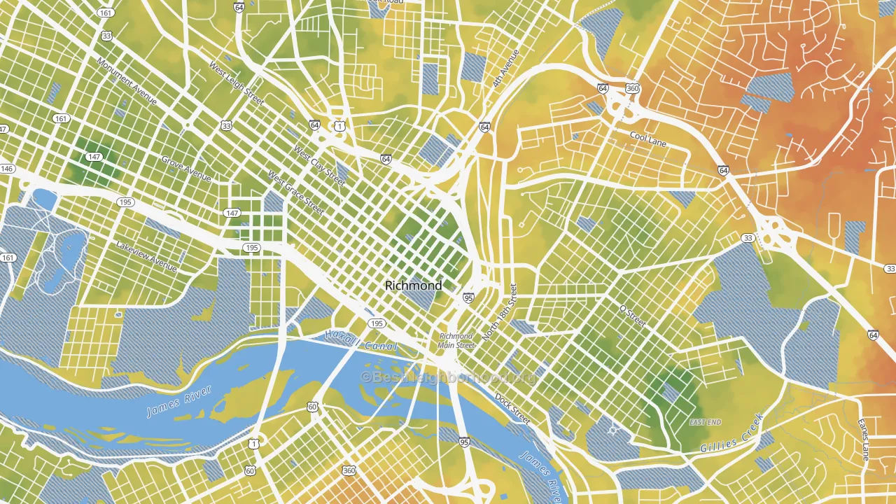 Bike Grade map of 23298, VA
