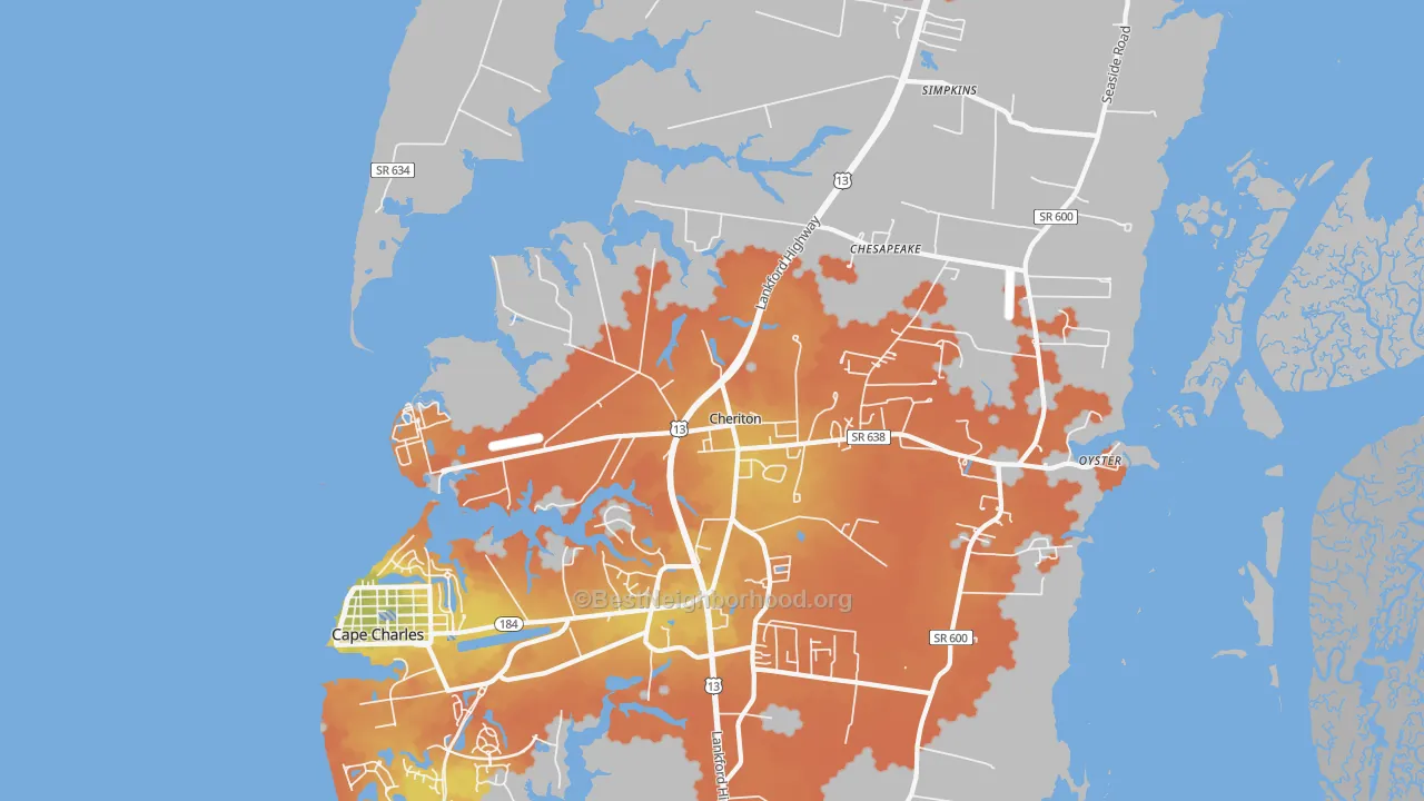 Bike Grade map of 23316, VA