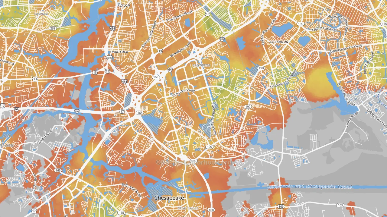 Bike Grade map of 23320, VA
