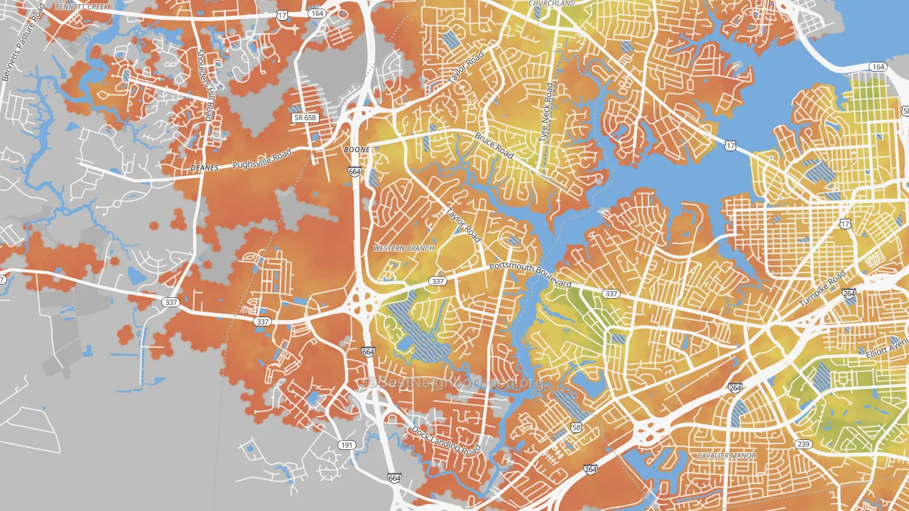 Bike Grade map of 23321, VA