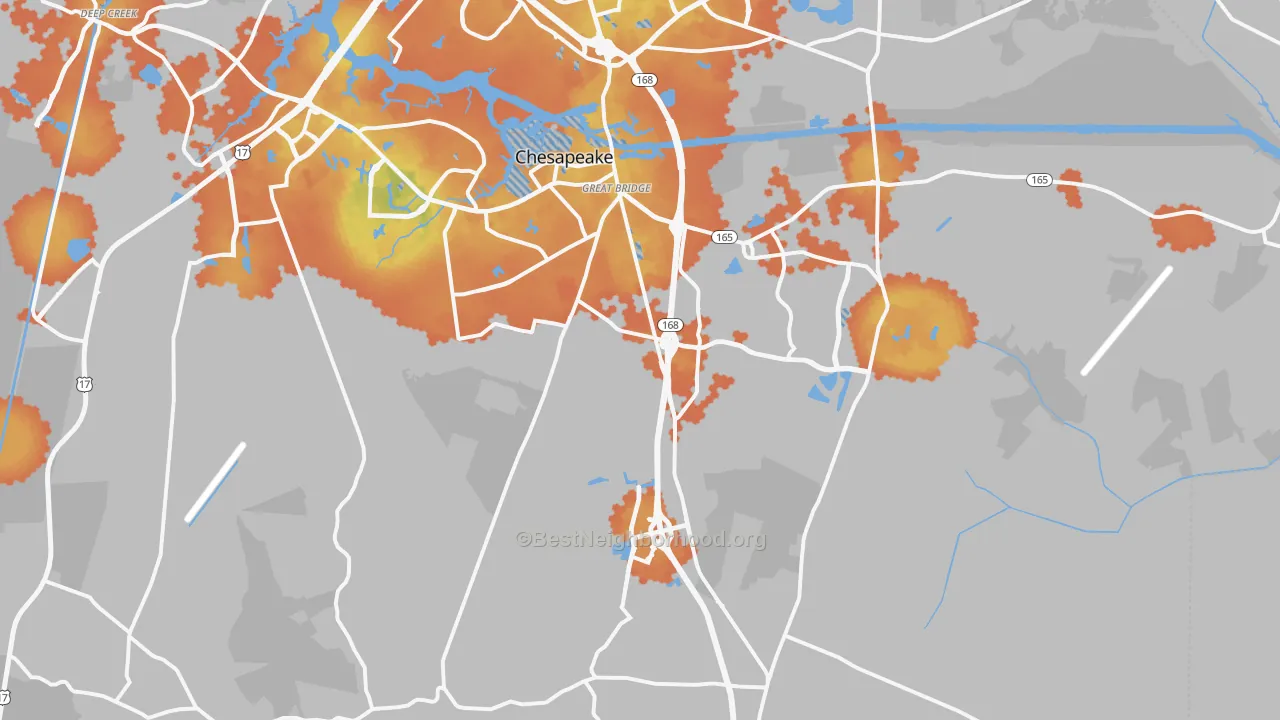 Bike Grade map of 23322, VA