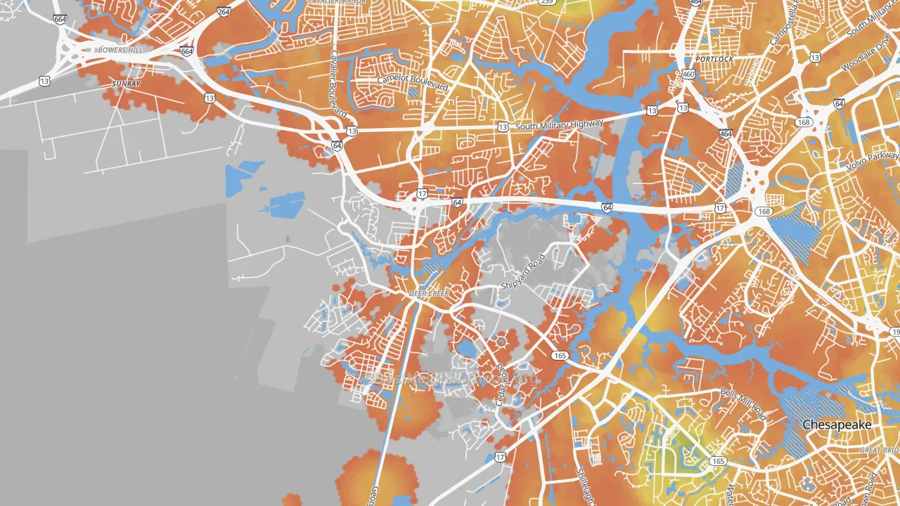 Bike Grade map of 23323, VA