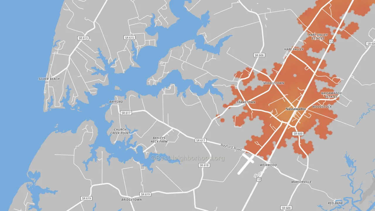 Bike Grade map of 23354, VA