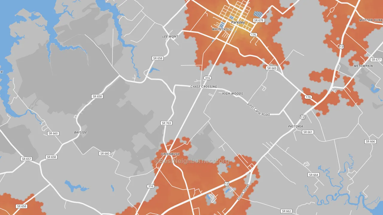 Bike Grade map of 23357, VA