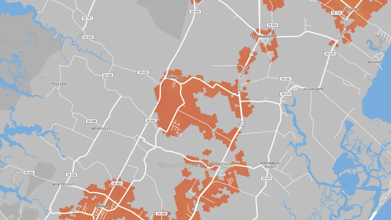 Bike Grade map of 23359, VA
