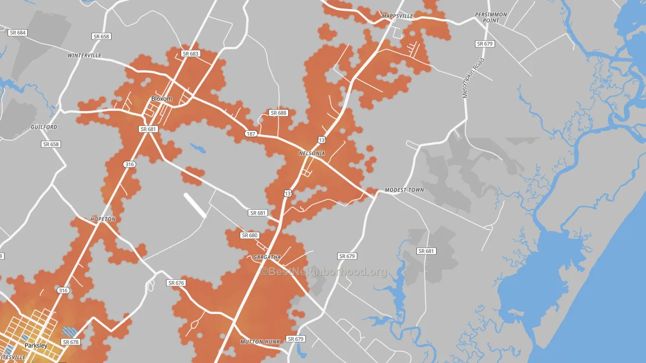 Bike Grade map of 23414, VA