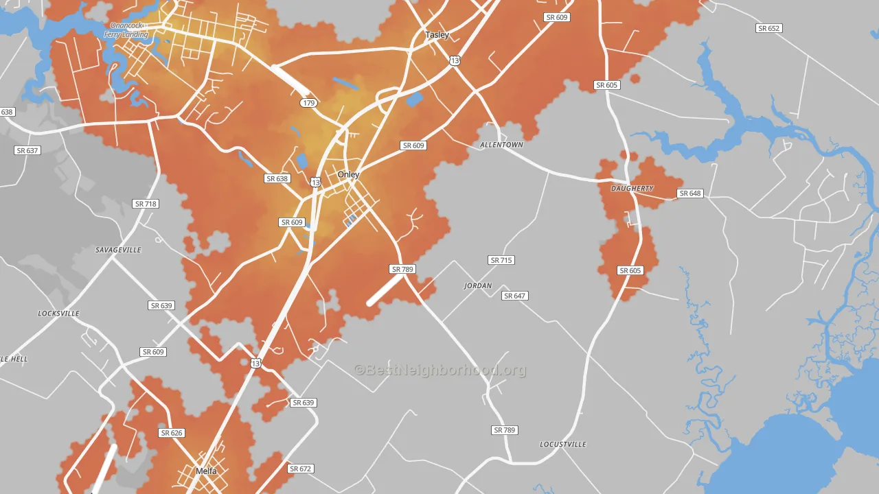 Bike Grade map of 23418, VA