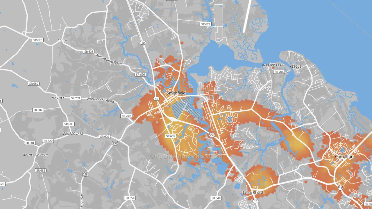 Bike Grade map of 23430, VA