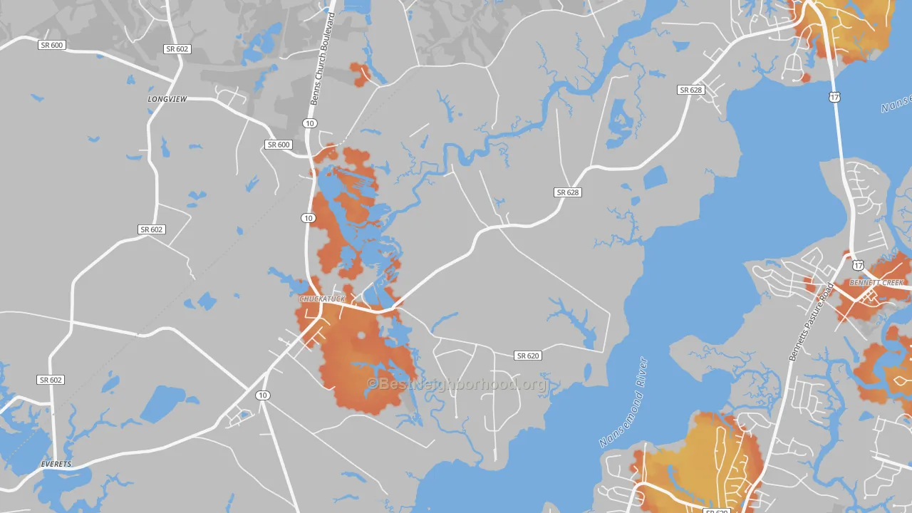 Bike Grade map of 23432, VA