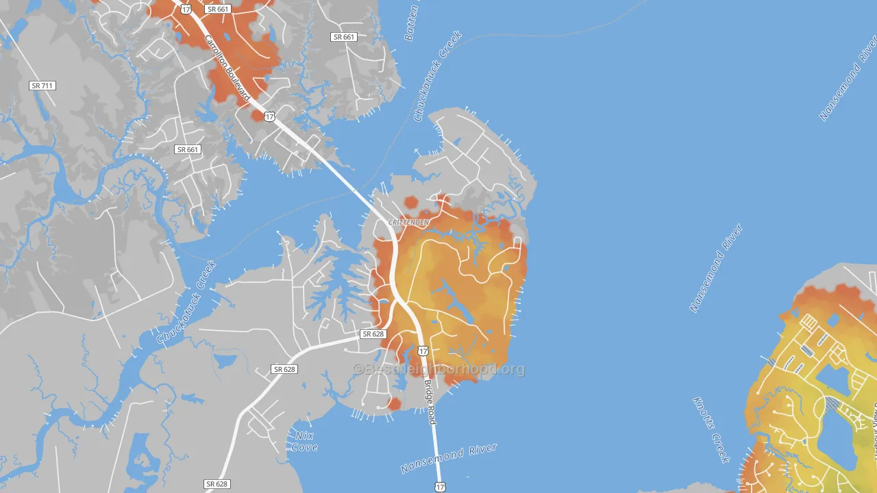 Bike Grade map of 23433, VA