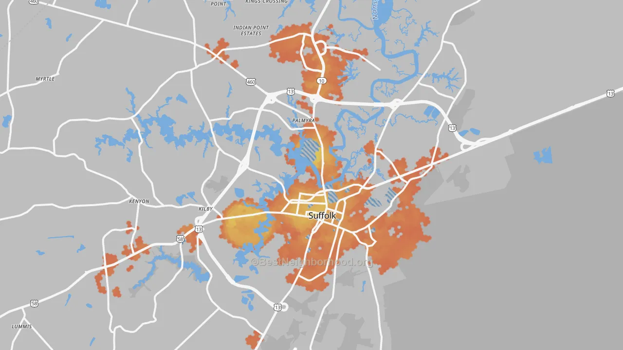 Bike Grade map of 23434, VA