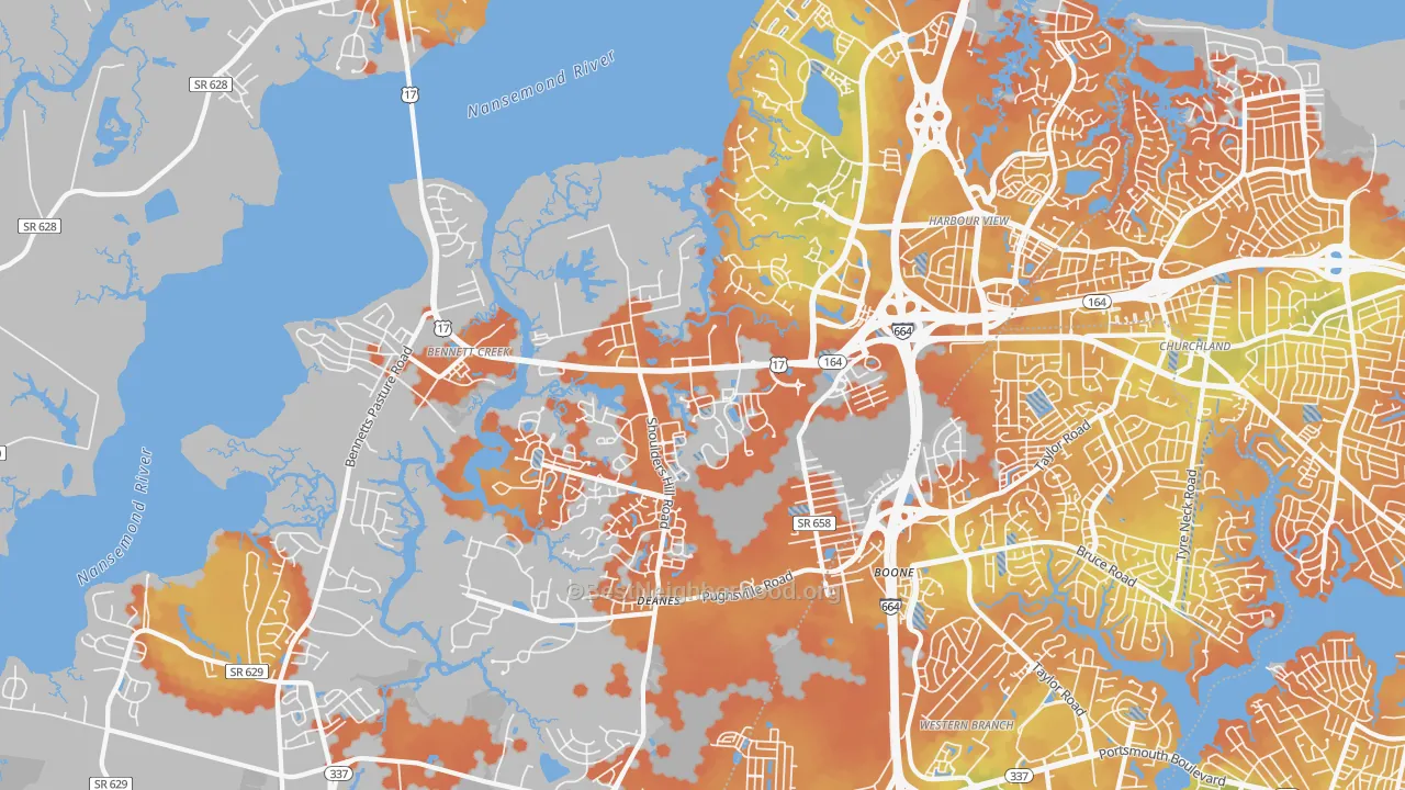 Bike Grade map of 23435, VA