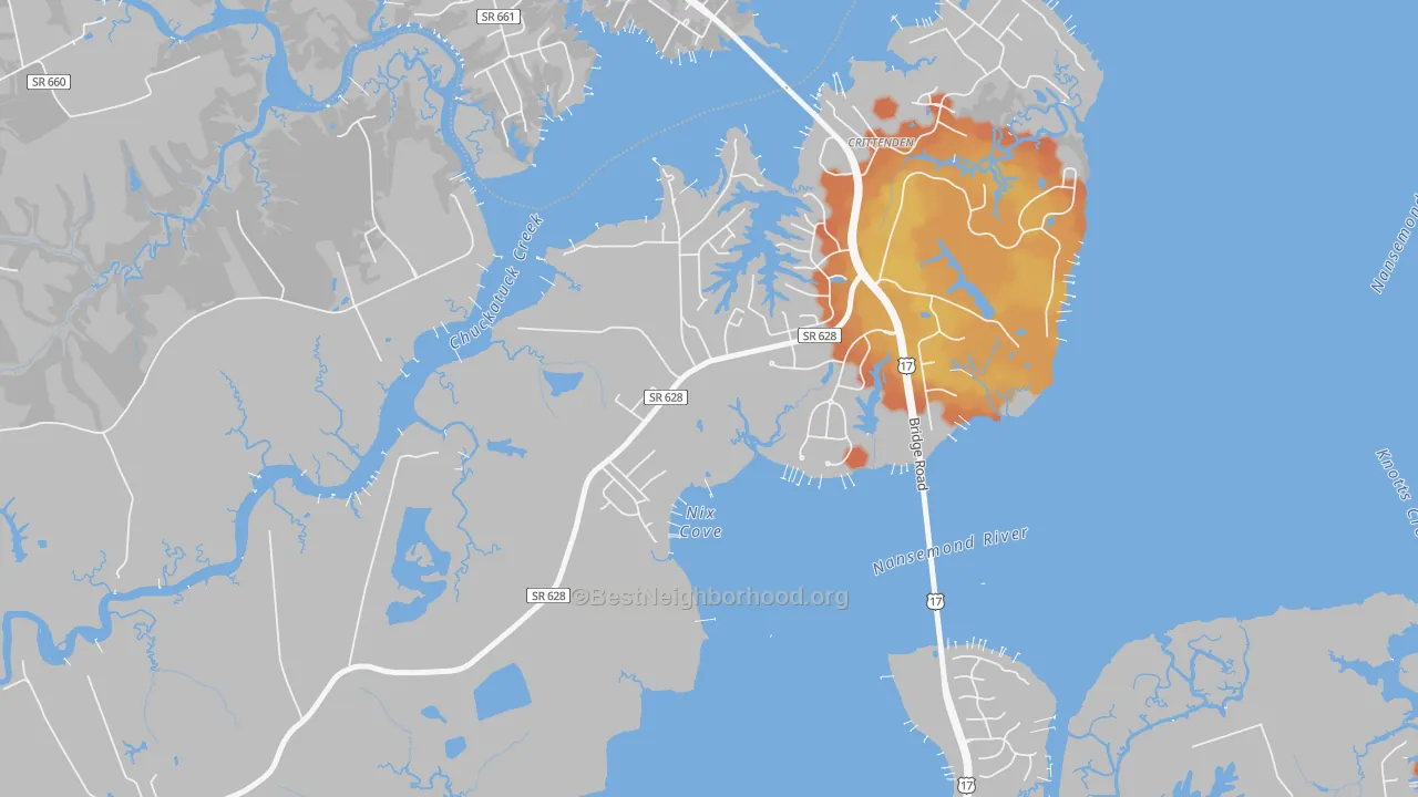 Bike Grade map of 23436, VA