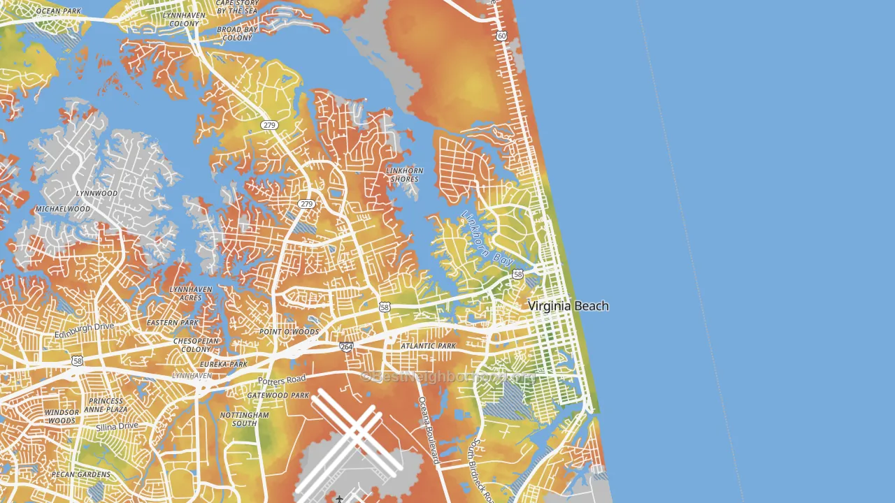 Bike Grade map of 23451, VA