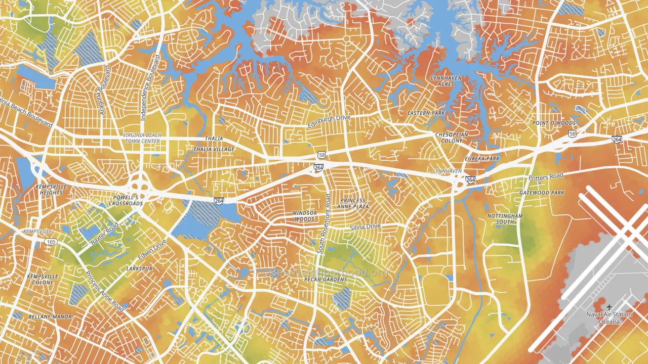 Bike Grade map of 23452, VA