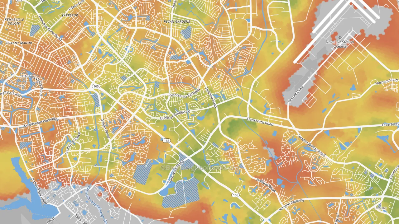 Bike Grade map of 23453, VA