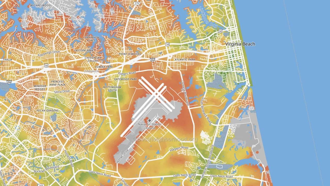 Bike Grade map of 23454, VA