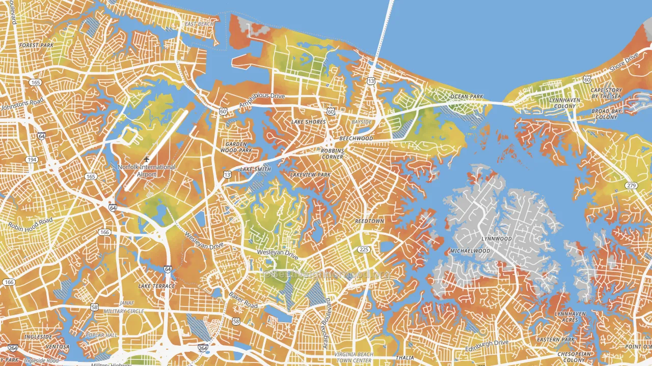 Bike Grade map of 23455, VA