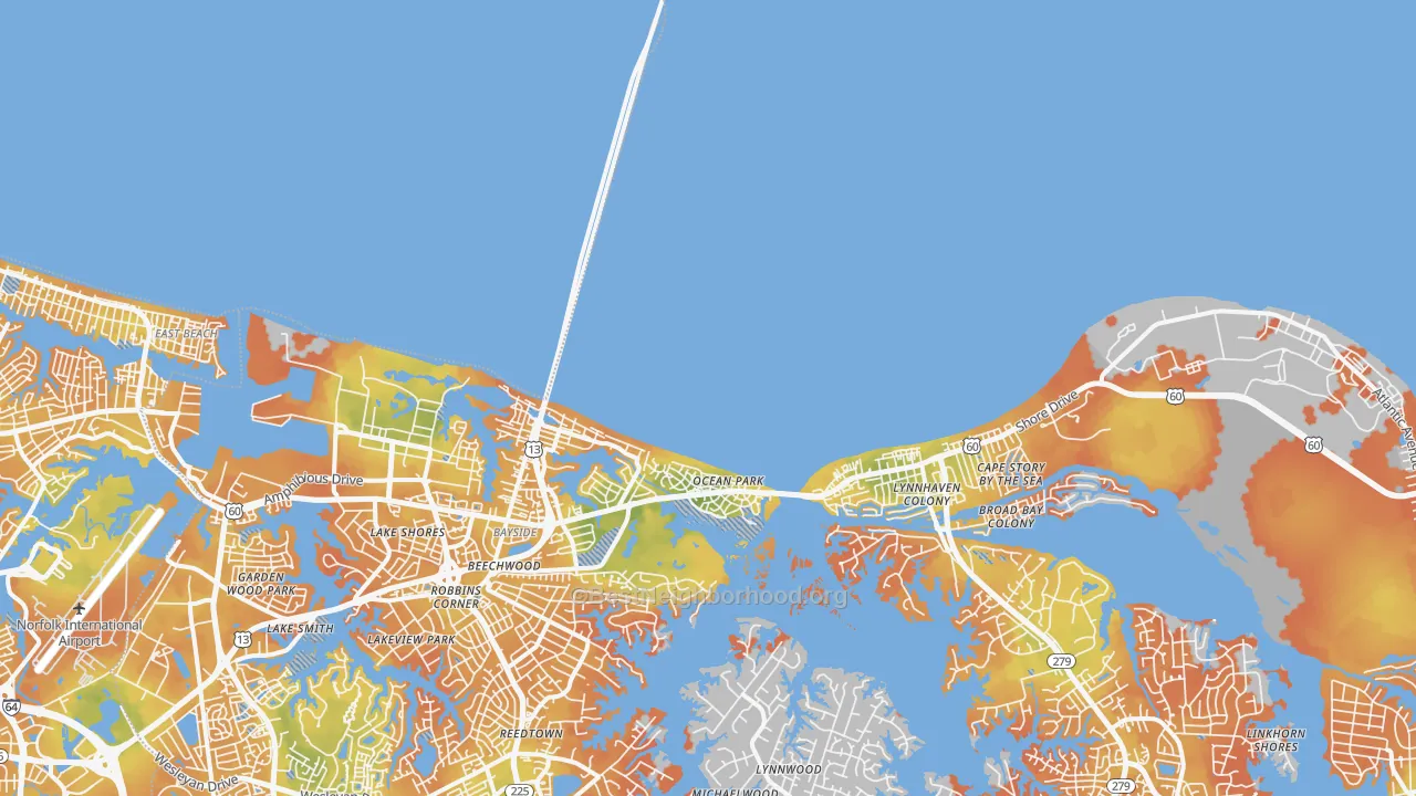 Bike Grade map of 23459, VA