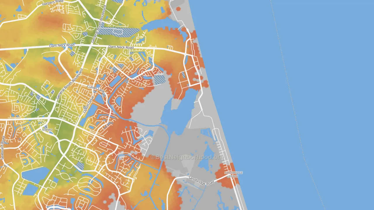 Bike Grade map of 23461, VA