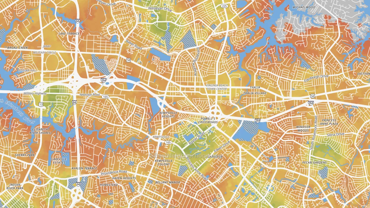 Bike Grade map of 23462, VA