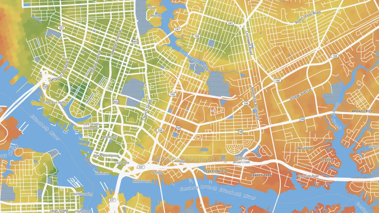 Bike Grade map of 23504, VA