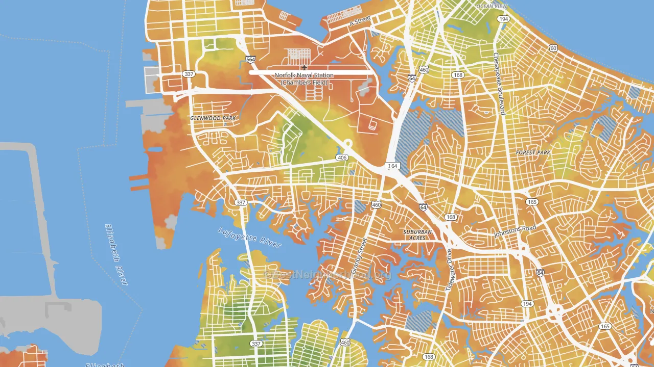 Bike Grade map of 23505, VA